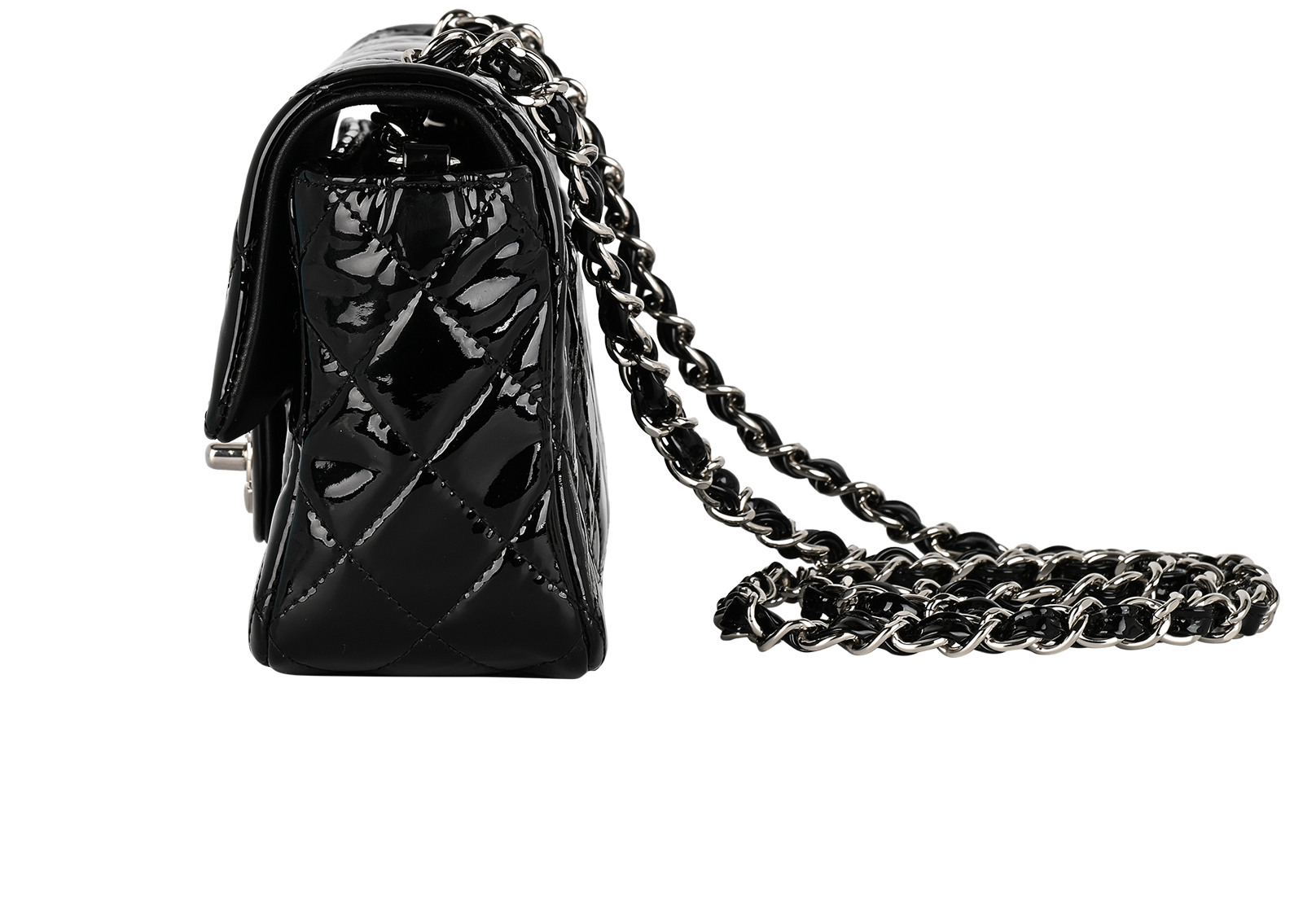 Mini Rectangular Single Flap, &pound;3,100, Handbags, Black, Patent Leather, Bottom view